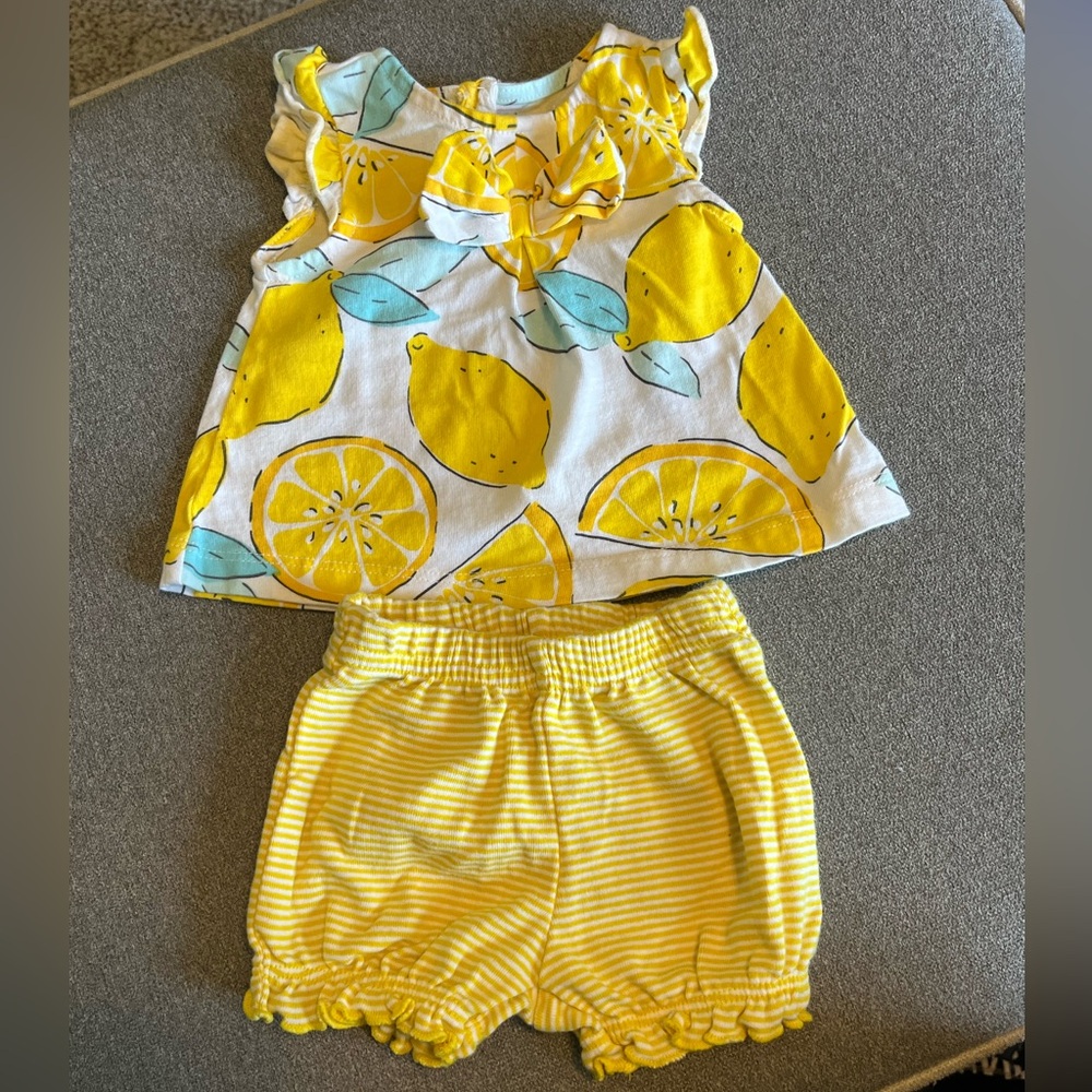 Carter’s Newborn Girl's Lemons and Yellow Strip Summer Tank and Shorts 2 pc Set